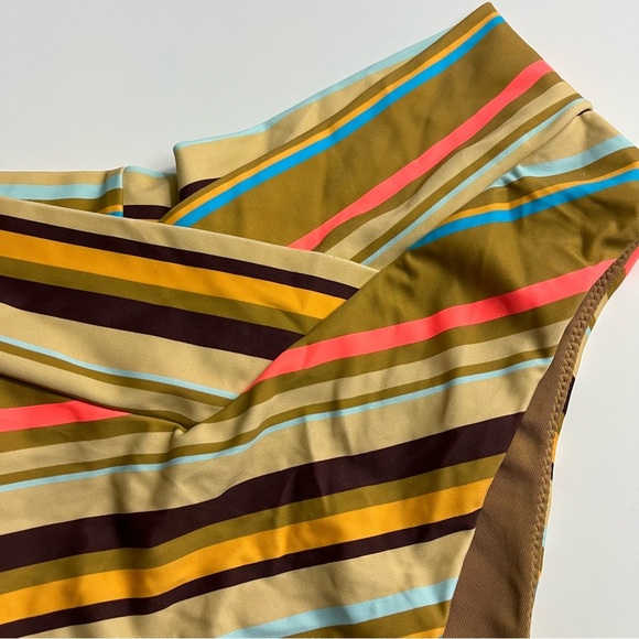 Aerie • NWT Yellow and Brown Blue Striped Bikini Bottom High Cut Cheeky - Picture 3 of 6